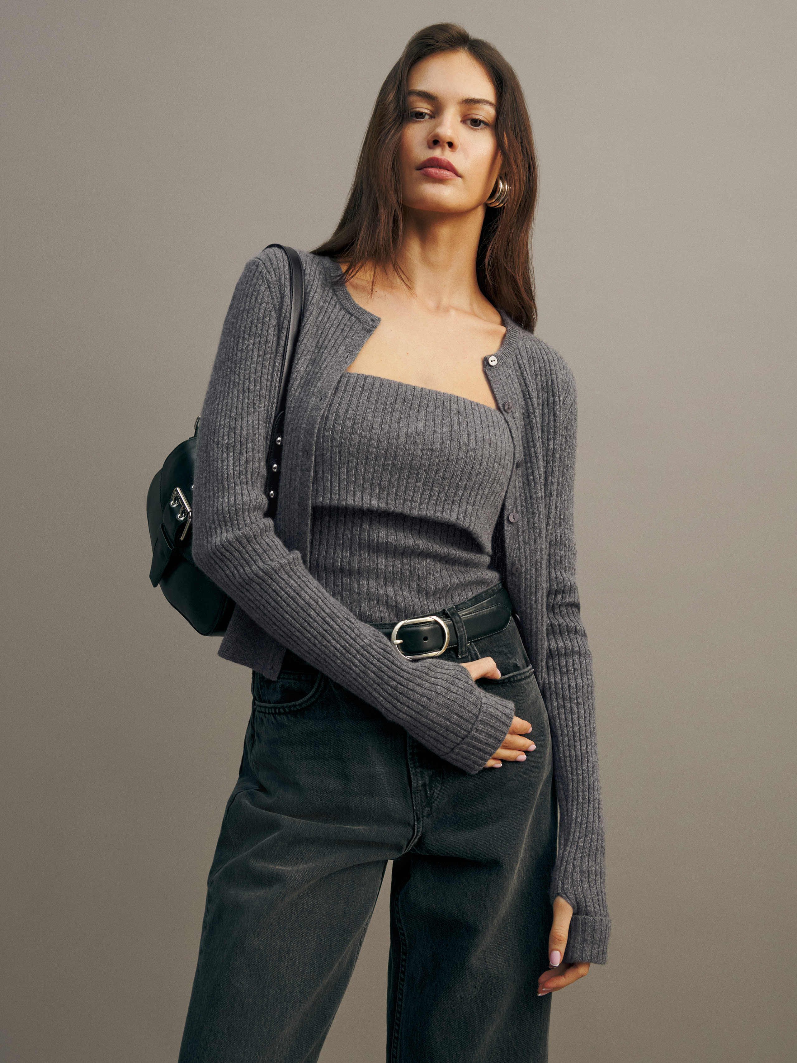 Reformation Quinn Cashmere Sweater Set In Gray